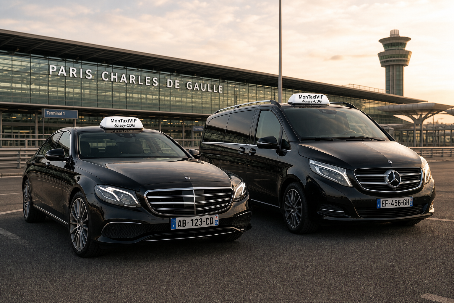 Taxi Roissy-CDG berline et VAN MonTaxiVIP marketing aéroport