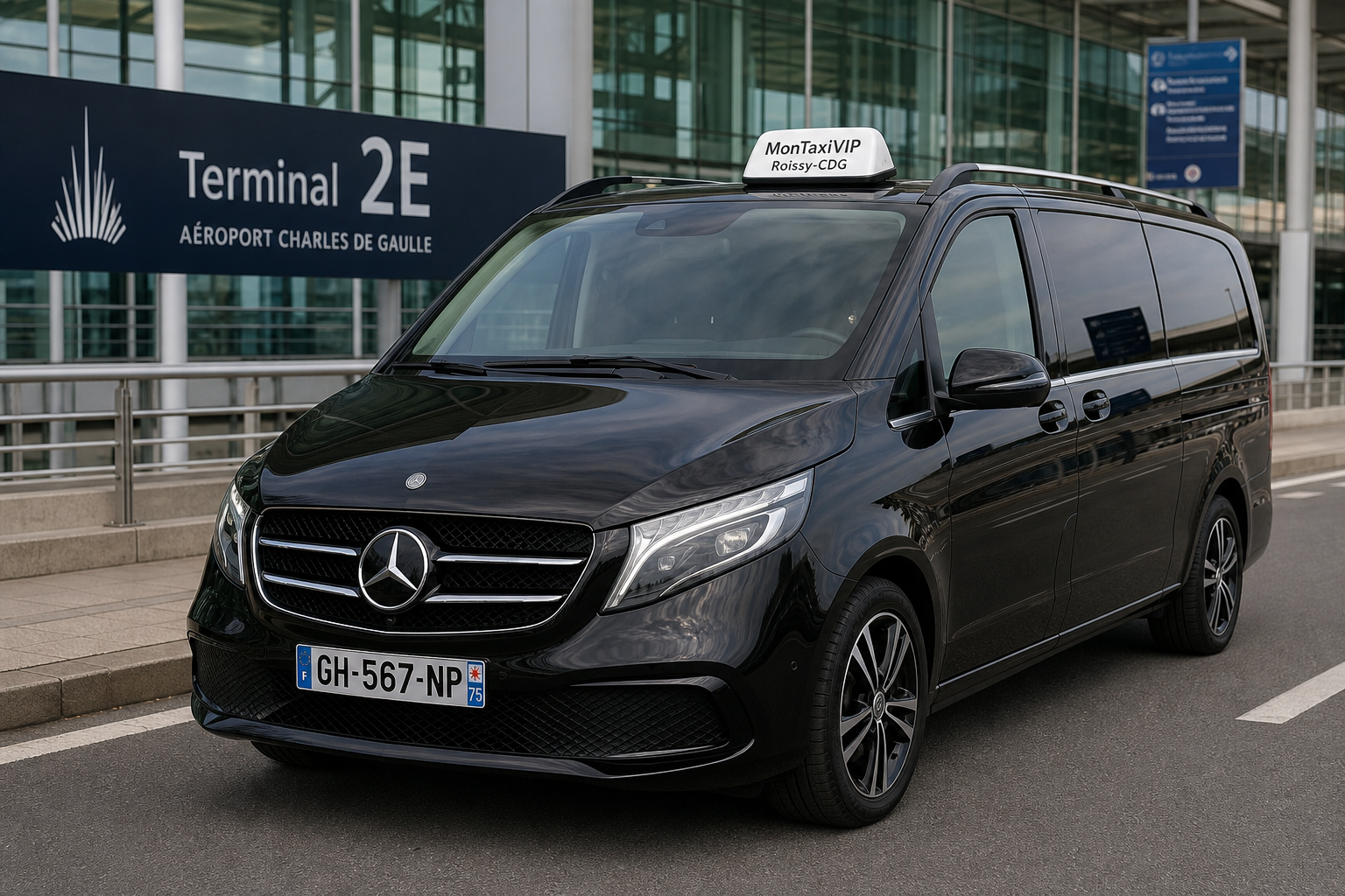 Taxi Roissy-CDG mini-van MonTaxiVIP panneau