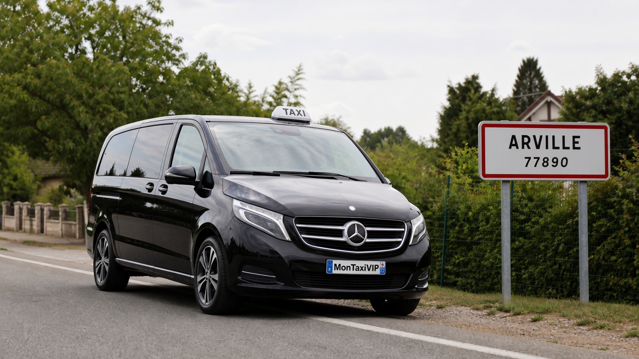 Taxi Arville mini-van MonTaxiVIP panneau 77890