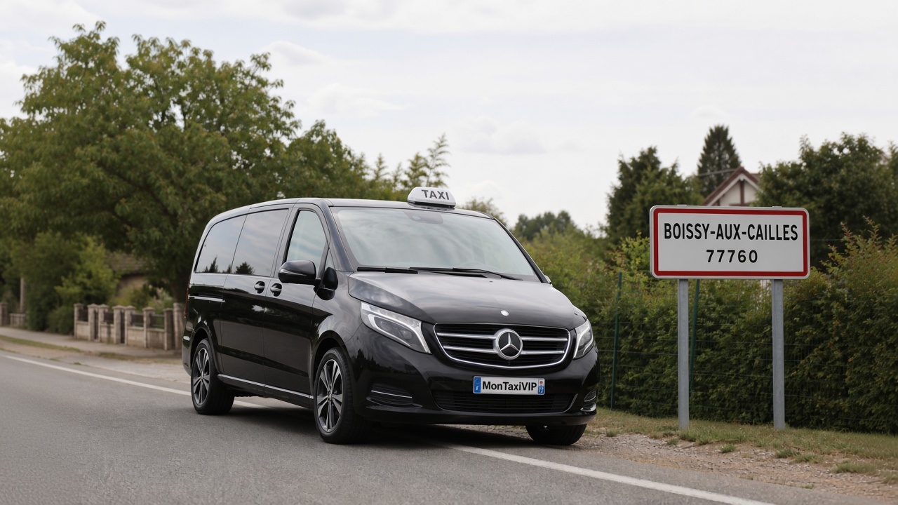 Taxi Boissy-aux-Cailles mini-van MonTaxiVIP panneau 77760