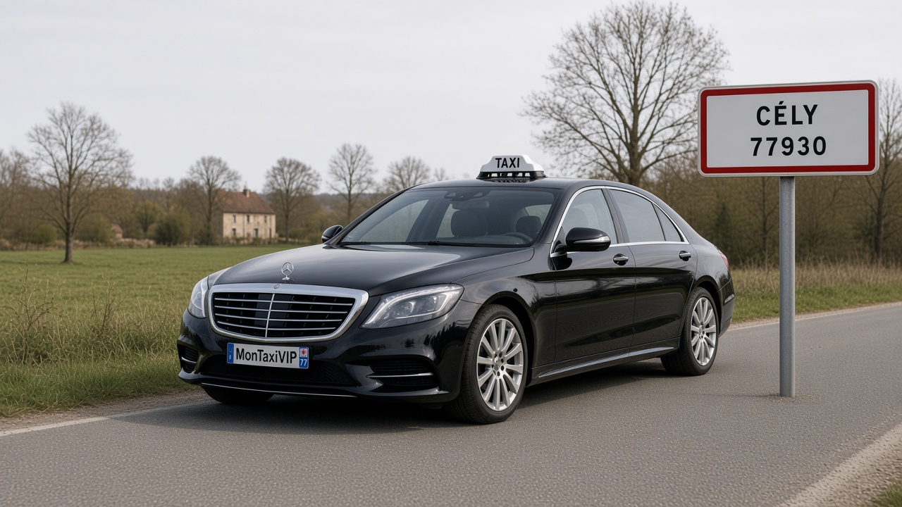 Taxi Cély berline premium MonTaxiVIP panneau 77930