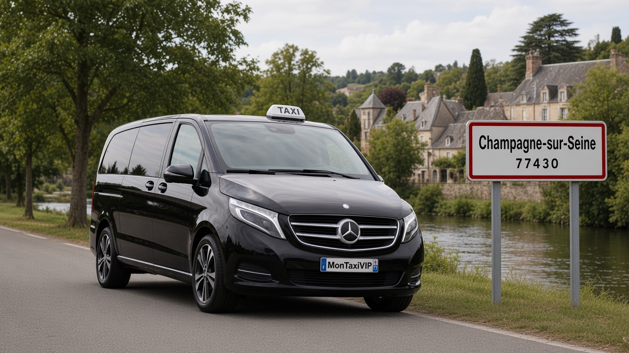 Taxi Champagne-sur-Seine mini-van MonTaxiVIP panneau 77430