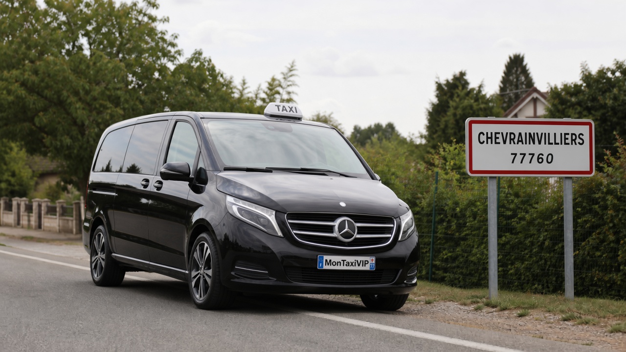 Taxi Chevrainvilliers mini-van MonTaxiVIP panneau 77760