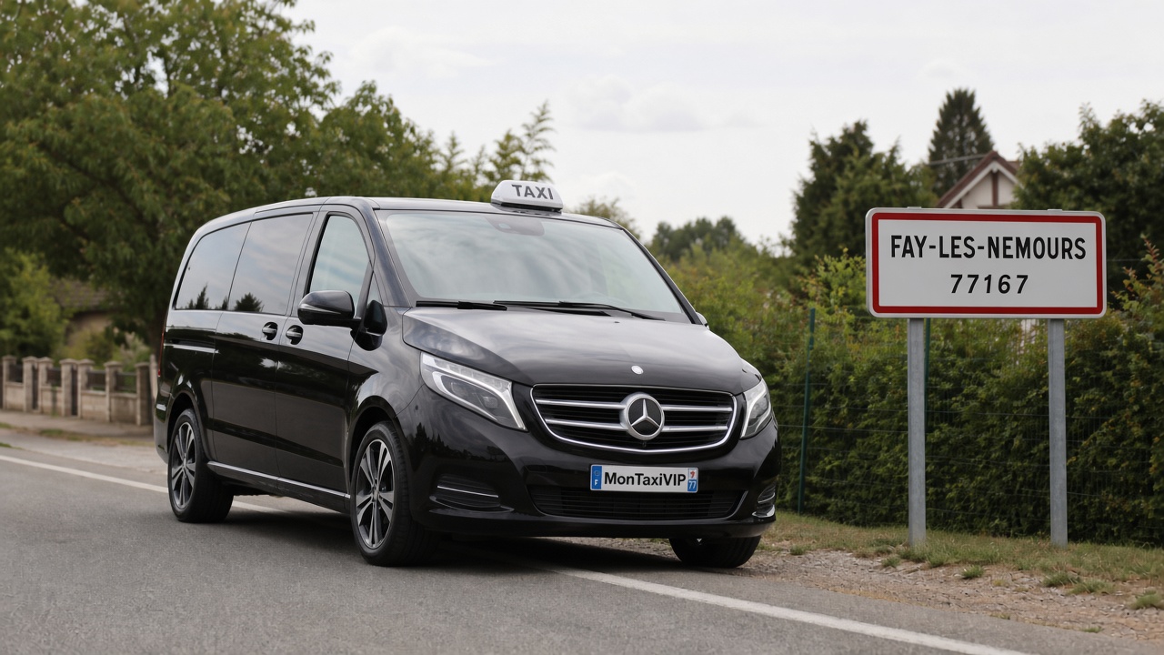 Taxi Faÿ-lès-Nemours mini-van MonTaxiVIP panneau 77167