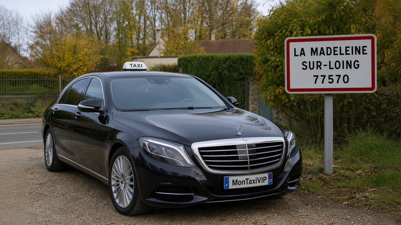 Taxi La Madeleine-sur-Loing berline premium MonTaxiVIP panneau 77570