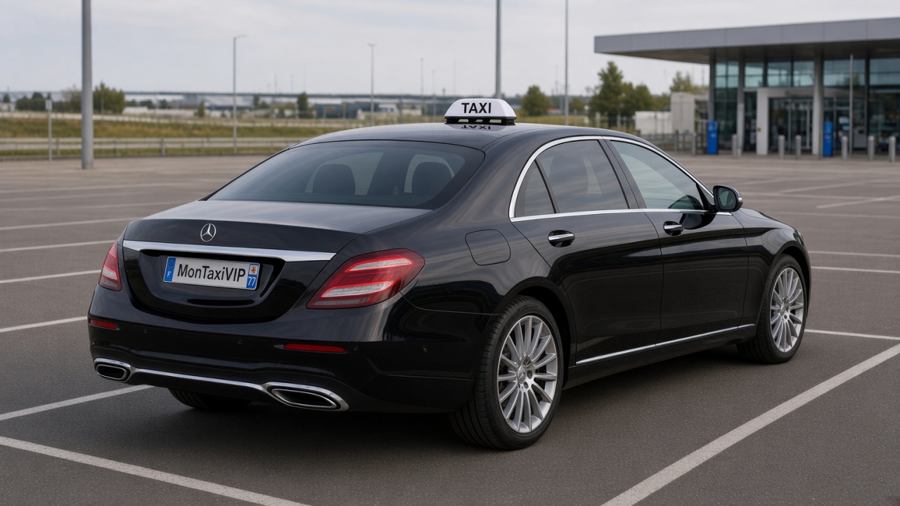 Taxi longue distance MonTaxiVIP stationné sur aire autoroute