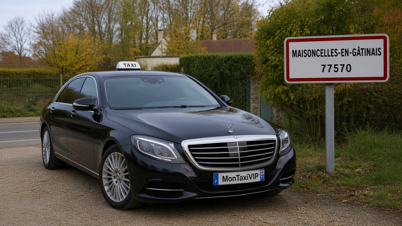 Taxi Maisoncelles-en-Gâtinais berline premium MonTaxiVIP panneau 77570