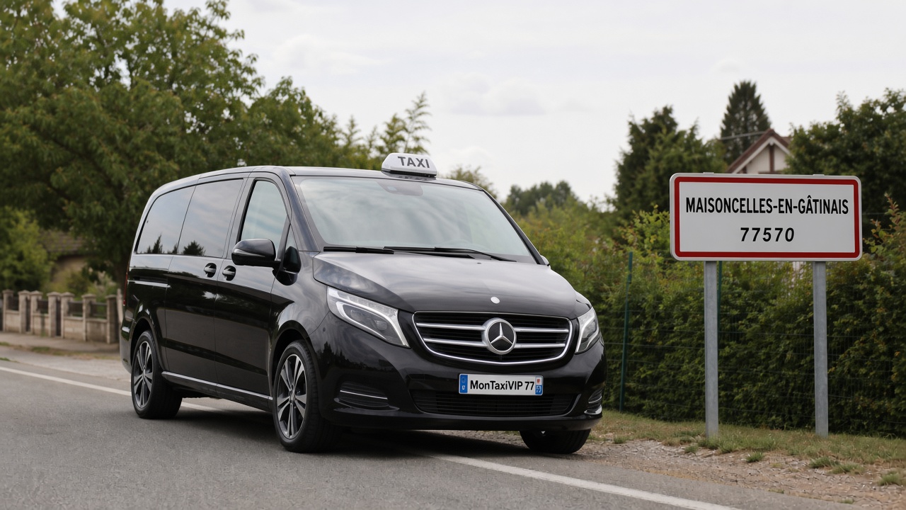 Taxi Maisoncelles-en-Gâtinais mini-van MonTaxiVIP panneau 77570