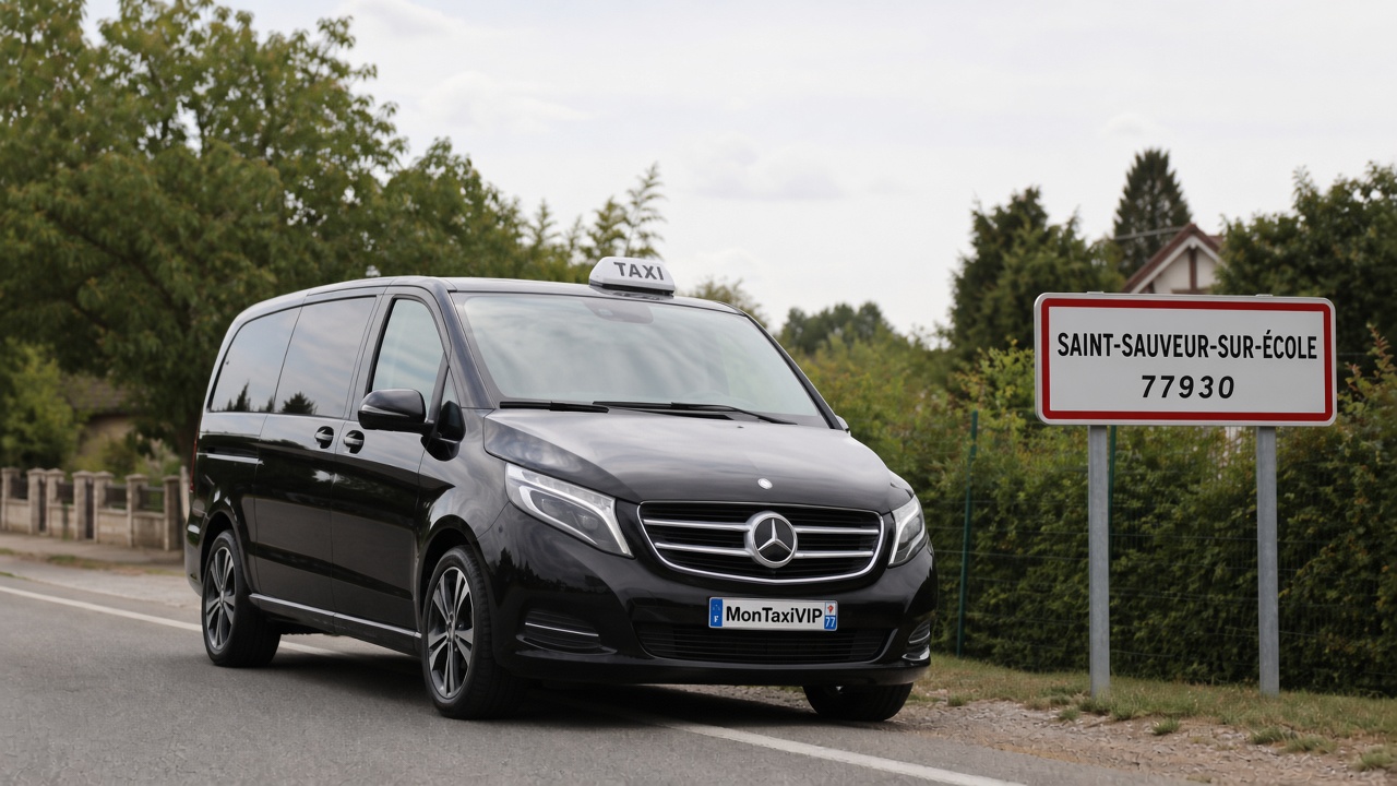 Taxi Saint-Sauveur-sur-École mini-van MonTaxiVIP panneau 77930